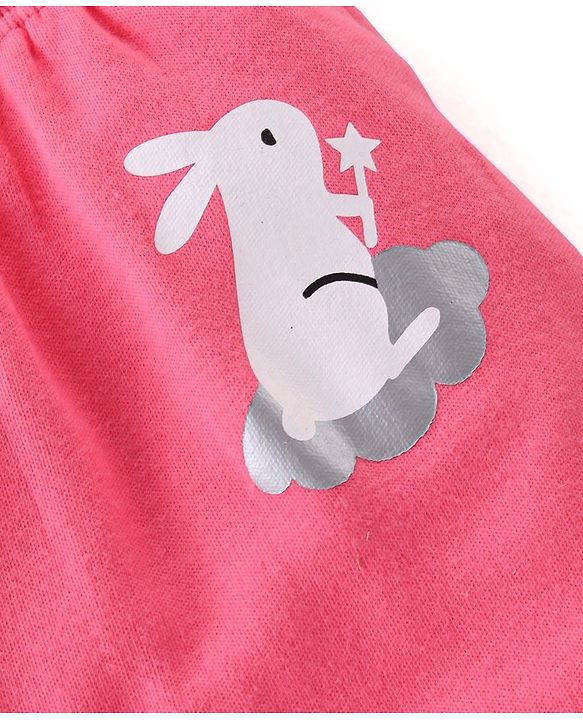 Babyhug Cotton Knit Full Length Bunny Print Diaper Pants Pack of 3 - Red Blue & Pink