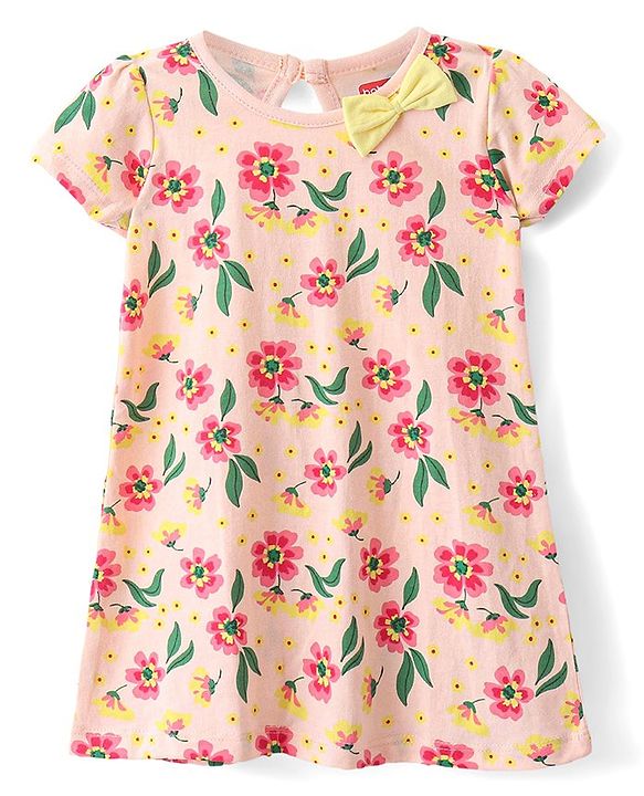 Babyhug Single Jersey Knit Half Sleeves Frock With Floral Print Pack Of 2 - Multicolor