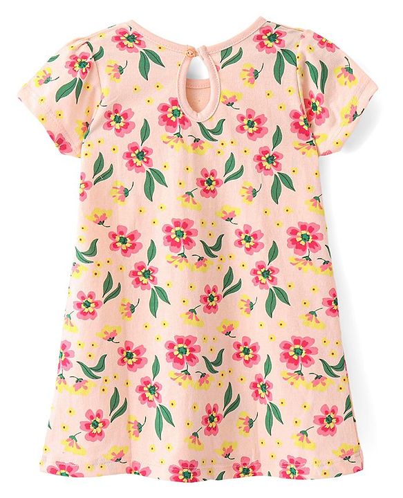 Babyhug Single Jersey Knit Half Sleeves Frock With Floral Print Pack Of 2 - Multicolor