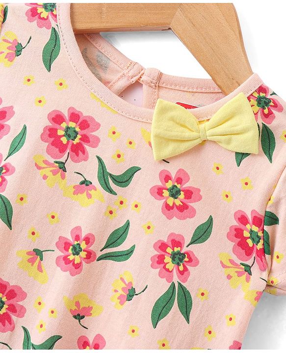 Babyhug Single Jersey Knit Half Sleeves Frock With Floral Print Pack Of 2 - Multicolor