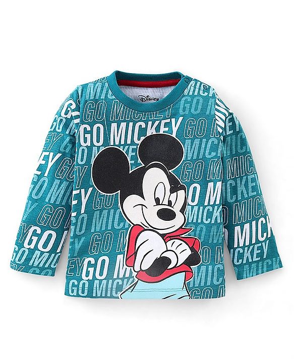 Babyhug 100% Cotton Knit Full Sleeves T-Shirt & Lounge Pant Mickey Mouse Print - Green