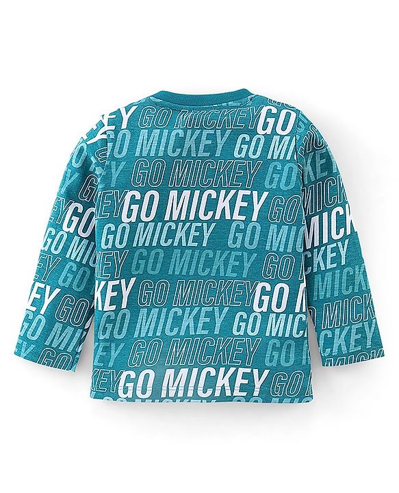 Babyhug 100% Cotton Knit Full Sleeves T-Shirt & Lounge Pant Mickey Mouse Print - Green