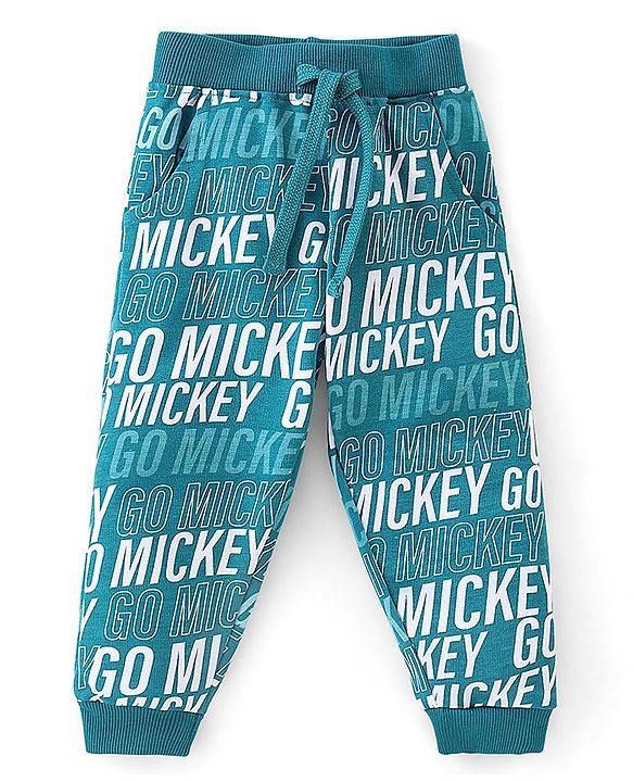 Babyhug 100% Cotton Knit Full Sleeves T-Shirt & Lounge Pant Mickey Mouse Print - Green