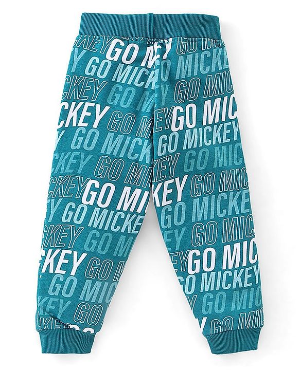 Babyhug 100% Cotton Knit Full Sleeves T-Shirt & Lounge Pant Mickey Mouse Print - Green