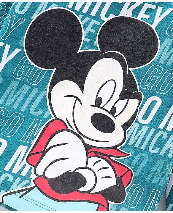 Babyhug 100% Cotton Knit Full Sleeves T-Shirt & Lounge Pant Mickey Mouse Print - Green