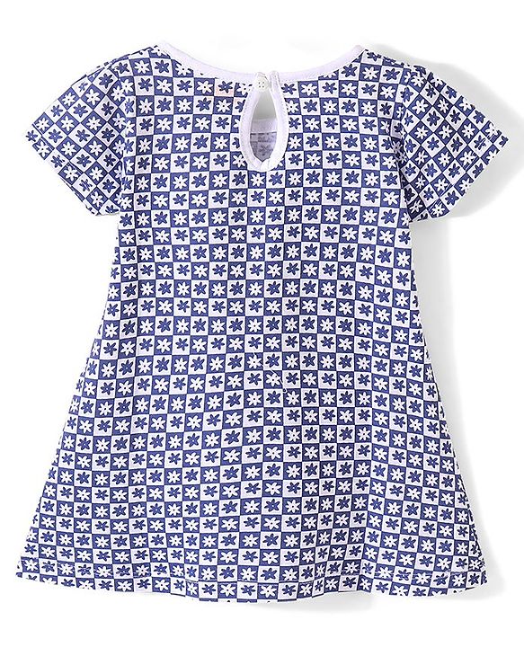 Babyhug 100% Cotton Knit Half Sleeves Frock Floral Print Pack of 2 - Navy Blue & White
