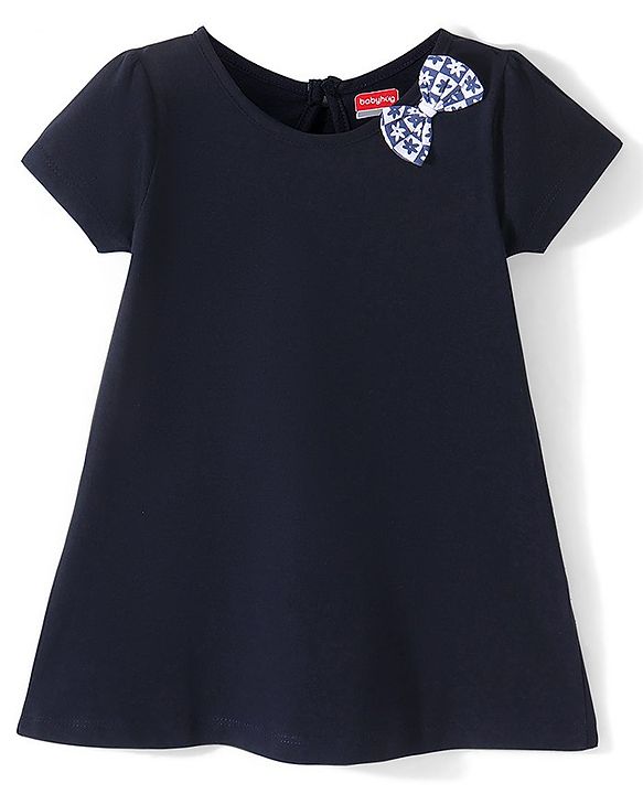 Babyhug 100% Cotton Knit Half Sleeves Frock Floral Print Pack of 2 - Navy Blue & White