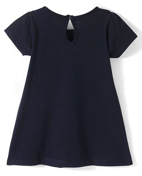 Babyhug 100% Cotton Knit Half Sleeves Frock Floral Print Pack of 2 - Navy Blue & White