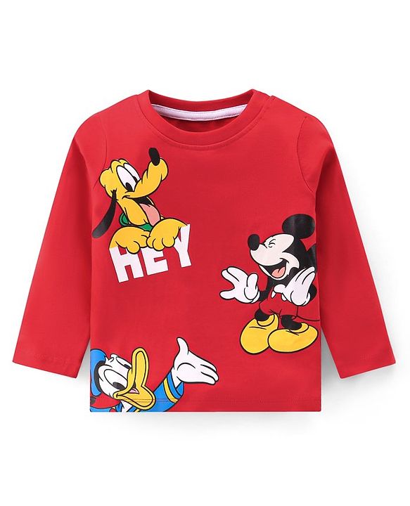 Babyhug 100% Cotton Single Jersey Knit Full Sleeves T-Shirt & Lounge Pant Mickey Mouse Print - Red & Grey