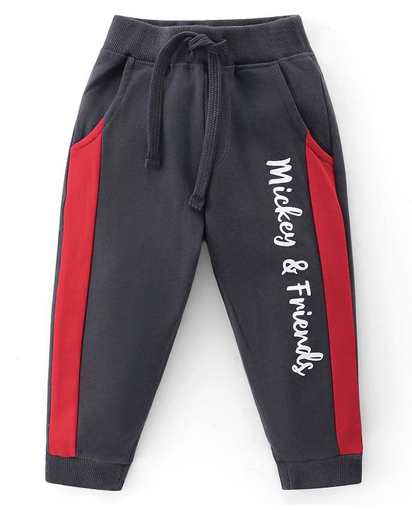 Babyhug 100% Cotton Single Jersey Knit Full Sleeves T-Shirt & Lounge Pant Mickey Mouse Print - Red & Grey