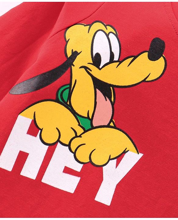Babyhug 100% Cotton Single Jersey Knit Full Sleeves T-Shirt & Lounge Pant Mickey Mouse Print - Red & Grey