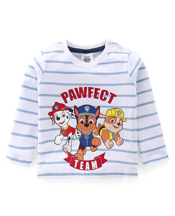 Babyhug Cotton Knit  Full Sleeves Paw Patrol Printed T-Shirt & Lounge Pant Set - Blue & White