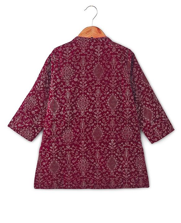 Babyhug Full Sleeves  Embroidered Kurta with Solid Dhoti Set - Maroon