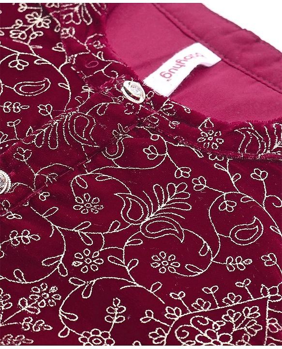Babyhug Full Sleeves  Embroidered Kurta with Solid Dhoti Set - Maroon