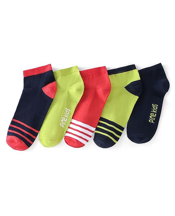 Pine Kids Ankle Socks Pack Of 5 Striped - Red Green & Black