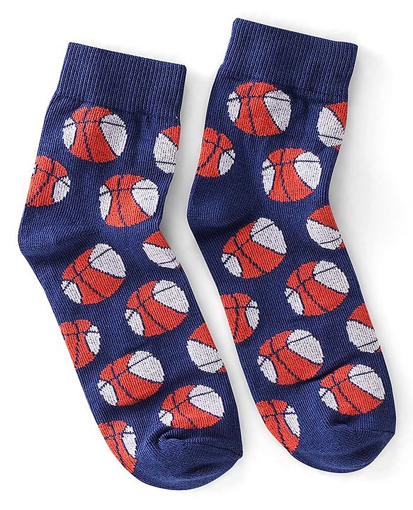 Pine Kids High Ankle Length Striped & Basketball Design Socks Pack of 3 - Multicolour