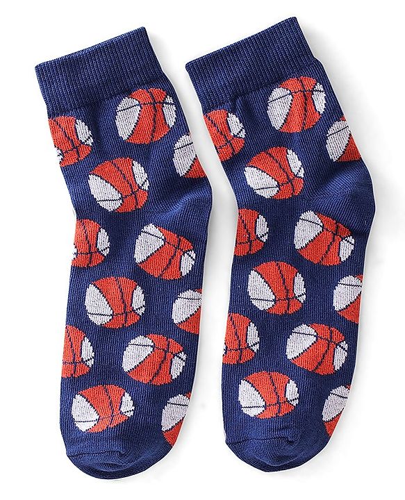 Pine Kids High Ankle Length Striped & Basketball Design Socks Pack of 3 - Multicolour