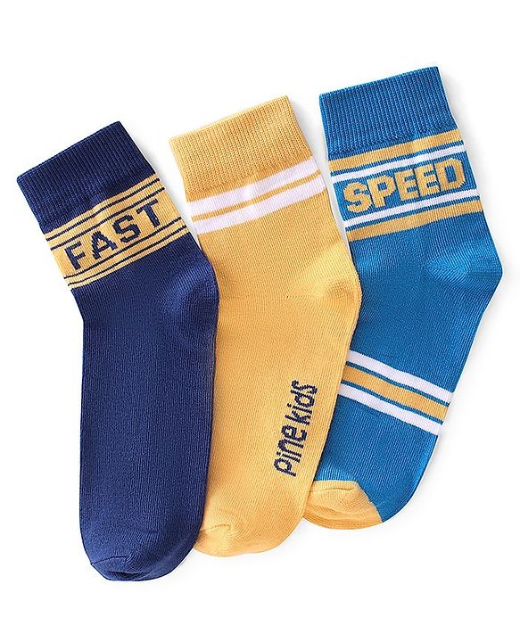 Pine Kids High Ankle Length Text Design Socks Pack of 3 - Multicolour