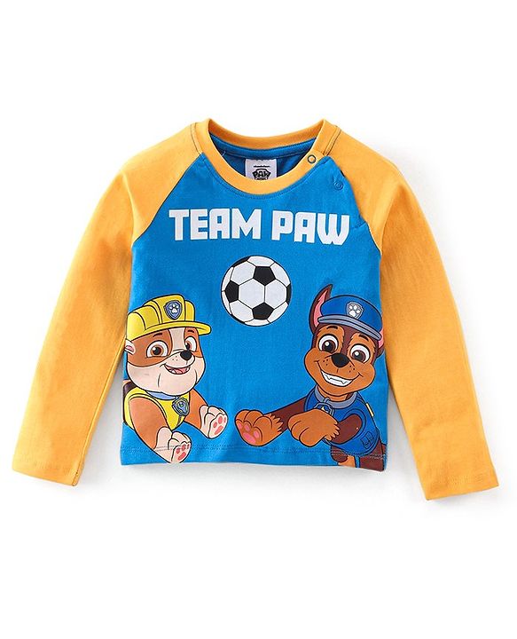 Babyhug 100% Cotton Raglan Sleeves T-Shirt & Lounge Pants With Paw Patrol Print - Yellow & Navy Blue