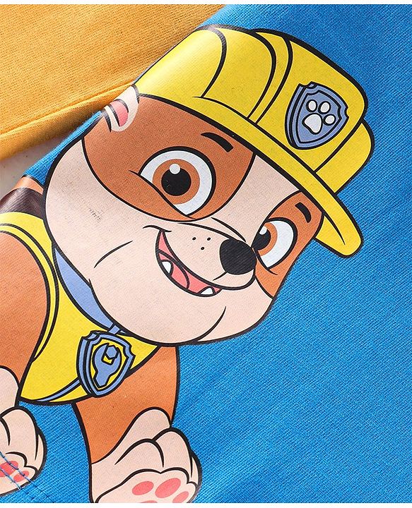Babyhug 100% Cotton Raglan Sleeves T-Shirt & Lounge Pants With Paw Patrol Print - Yellow & Navy Blue
