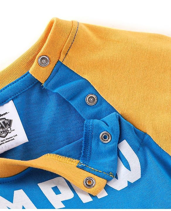 Babyhug 100% Cotton Raglan Sleeves T-Shirt & Lounge Pants With Paw Patrol Print - Yellow & Navy Blue