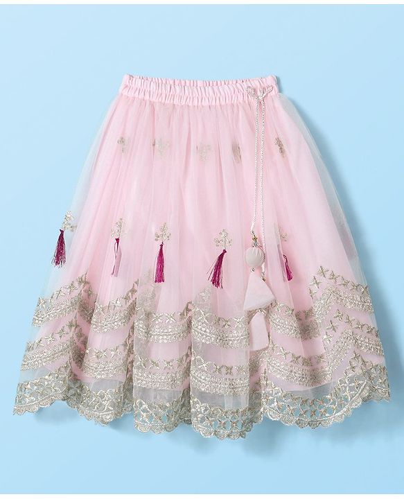 Babyhug Sleeveless Sequenced Choli with Net Embroidred Lehenga and Dupatta Set - Pink