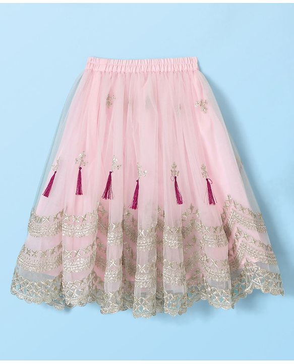 Babyhug Sleeveless Sequenced Choli with Net Embroidred Lehenga and Dupatta Set - Pink