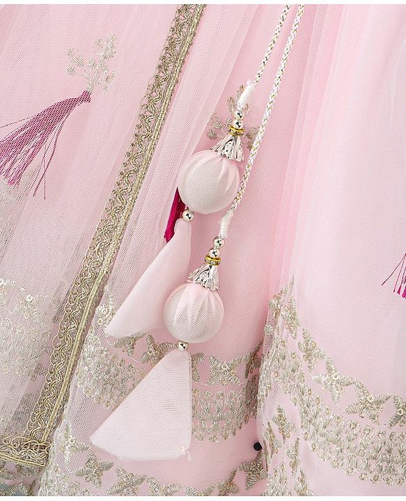 Babyhug Sleeveless Sequenced Choli with Net Embroidred Lehenga and Dupatta Set - Pink