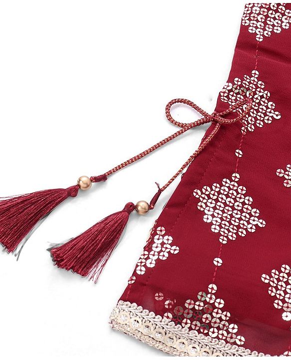 Babyhug Three Fourth Sleeve Sequined Kurti Palazo Set with Dupatta-Maroon