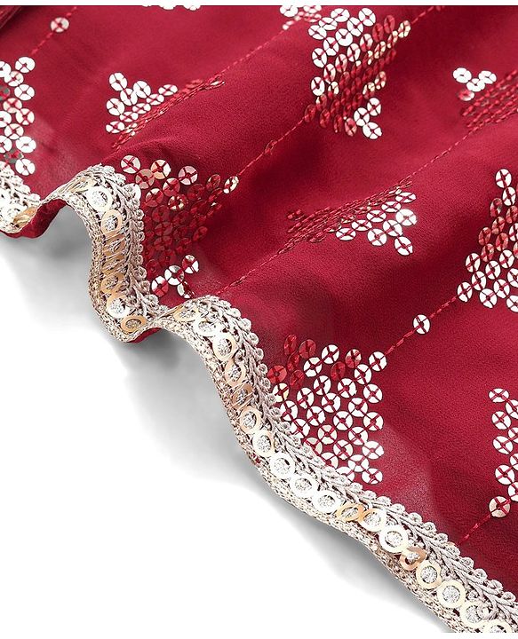 Babyhug Three Fourth Sleeve Sequined Kurti Palazo Set with Dupatta-Maroon