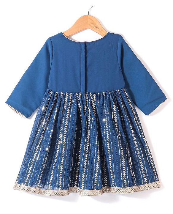 Babyhug Three Fourth Sleeves Sequenced Kurti with Salwar and Dupatta Set - Teal Blue