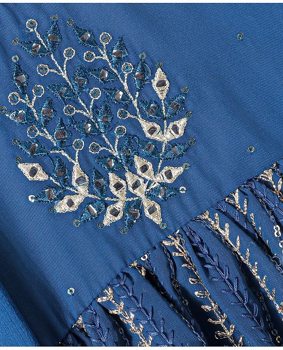 Babyhug Three Fourth Sleeves Sequenced Kurti with Salwar and Dupatta Set - Teal Blue