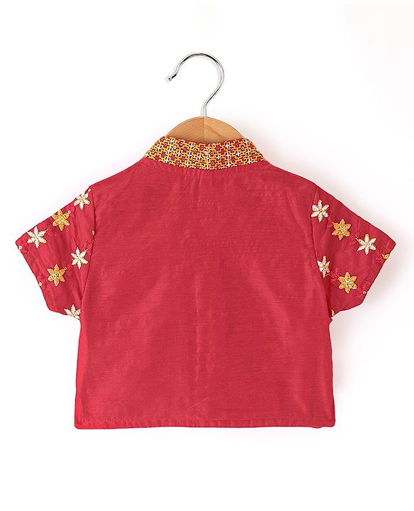 Babyhug Short Sleeve Embroidered Choli With Net Sequenced Embroiderd Lehenga With Dupatta Set- Yellow & Red.