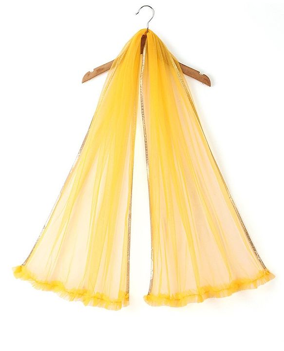 Babyhug Short Sleeve Embroidered Choli With Net Sequenced Embroiderd Lehenga With Dupatta Set- Yellow & Red.