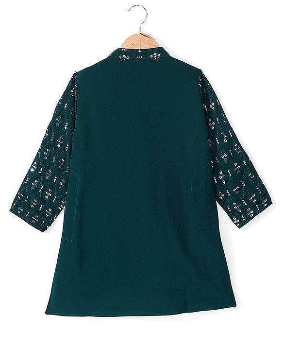 Babyhug Woven Full Sleeves Embroidered Kurta & Dhoti Set - Green