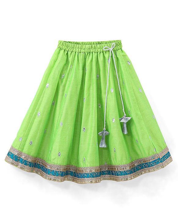 Babyhug Halter Neck Sleeveless Embroidered Choli with Chanderi Sequenced Embroidered Lehenga and Dupatta - Green