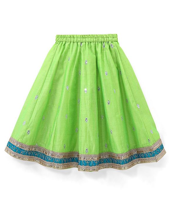 Babyhug Halter Neck Sleeveless Embroidered Choli with Chanderi Sequenced Embroidered Lehenga and Dupatta - Green