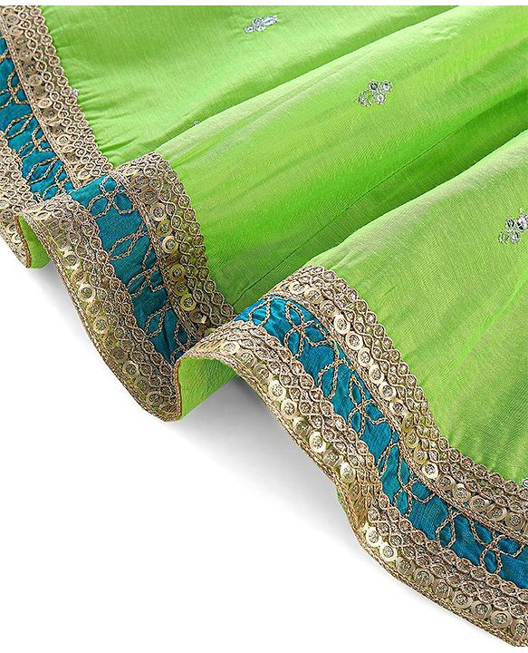 Babyhug Halter Neck Sleeveless Embroidered Choli with Chanderi Sequenced Embroidered Lehenga and Dupatta - Green