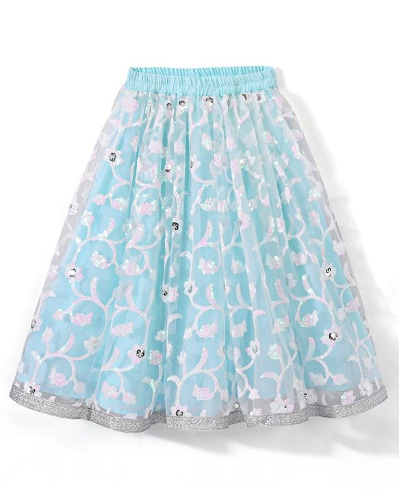 Babyhug Sleeveless Embroidered Choli with Embroidered Lehenga and Dupatta - Aqua Blue