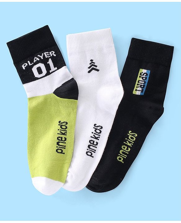 Pine Kids High Ankle Length Text Design Socks Pack of 3 - Multicolour