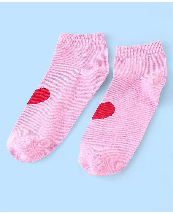 Pine Kids Low Ankle Length Socks Heart Design Pack of 3 - Red Pink & White