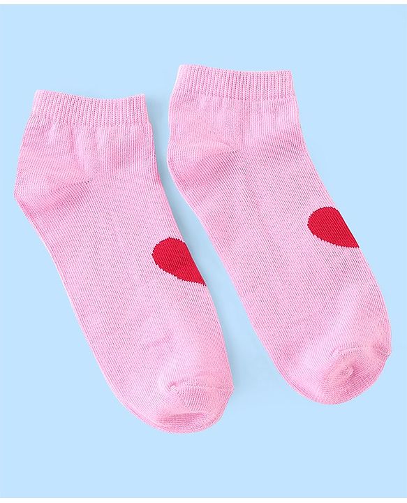 Pine Kids Low Ankle Length Socks Heart Design Pack of 3 - Red Pink & White