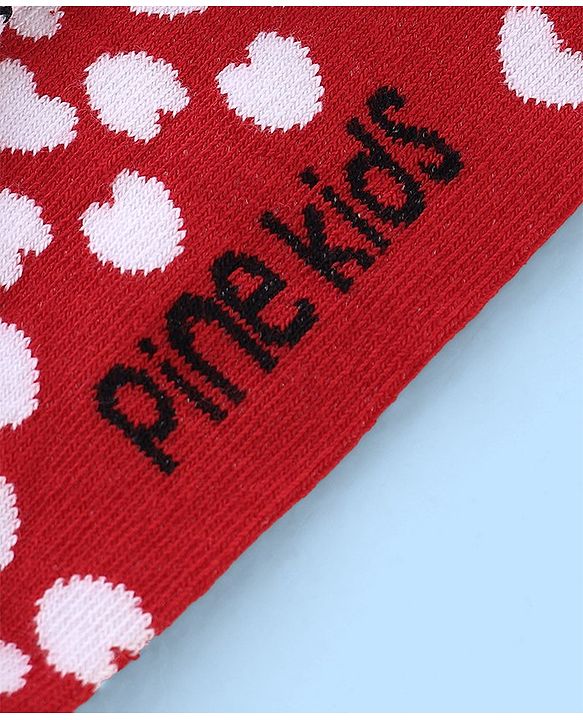 Pine Kids Low Ankle Length Socks Heart Design Pack of 3 - Red Pink & White
