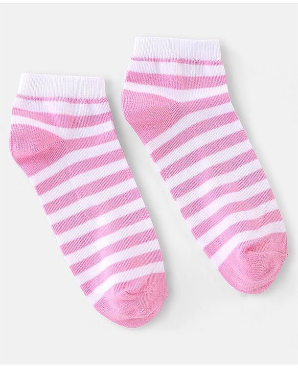 Pine Kids Low Ankle Length Socks Stripes & Floral Design Pack of 3 - Pink & Blue