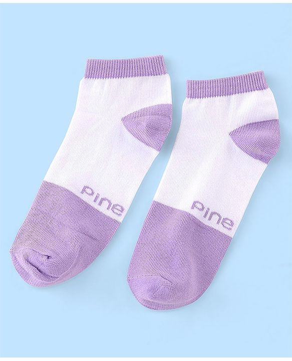 Pine Kids Low Ankle Length Socks Logo Design Pack of 5 - Purple Pink & Yellow