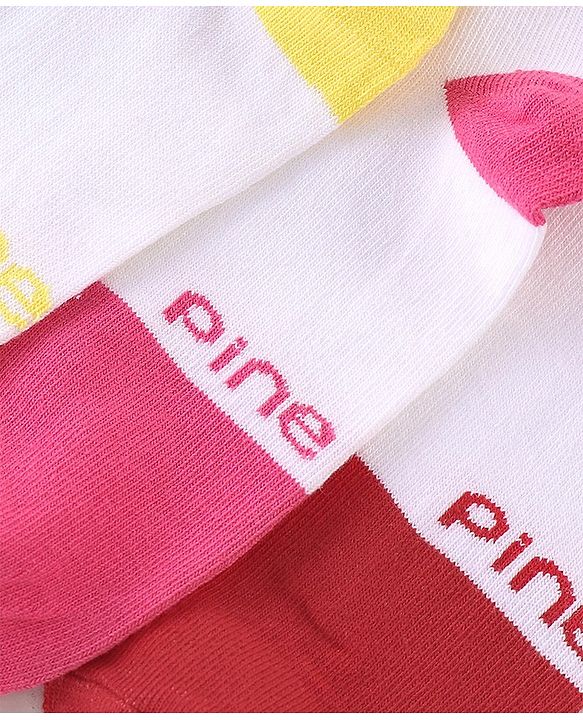 Pine Kids Low Ankle Length Socks Logo Design Pack of 5 - Purple Pink & Yellow