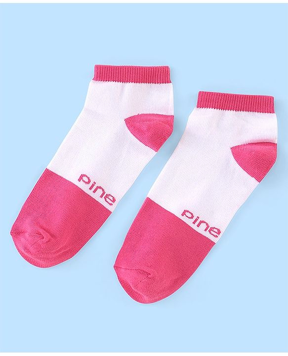 Pine Kids Low Ankle Length Socks Logo Design Pack of 5 - Purple Pink & Yellow