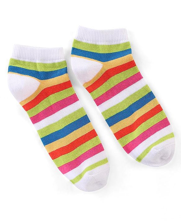 Pine Kids Cotton Spandex Knit Low Ankle Socks Stripes & Polka Dot Design Pack Of 5 - Green Blue & White
