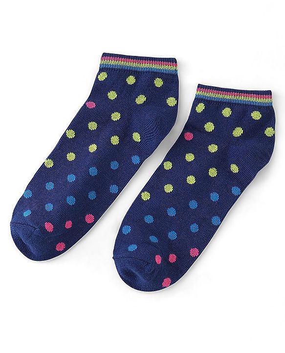 Pine Kids Cotton Spandex Knit Low Ankle Socks Stripes & Polka Dot Design Pack Of 5 - Green Blue & White