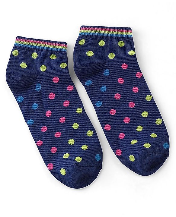 Pine Kids Cotton Spandex Knit Low Ankle Socks Stripes & Polka Dot Design Pack Of 5 - Green Blue & White